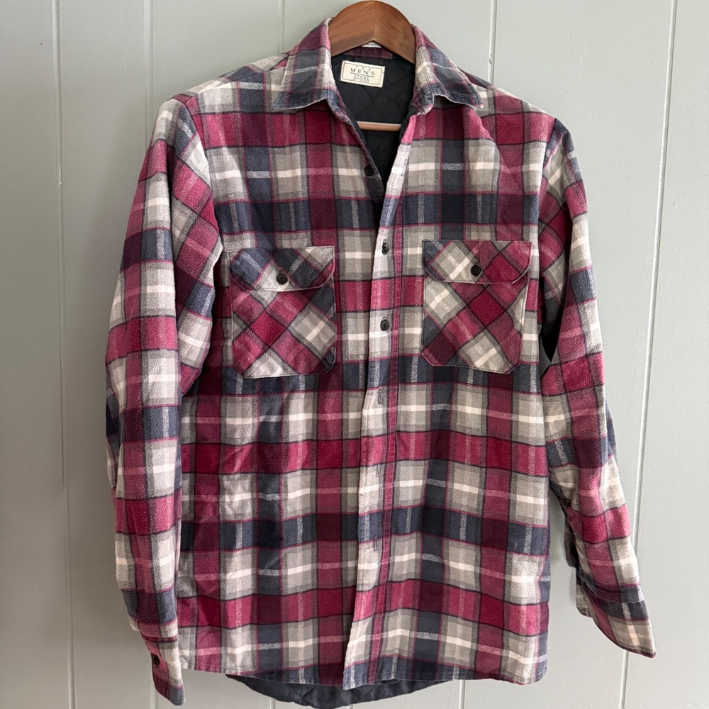 Vintage Sears Plaid Quilted Flannel Shacket Mens M Tall Workwear Grunge FLAW